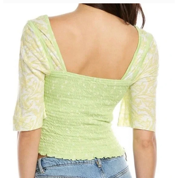 Free People MARIGOLD Smocked Tee Crop Top | Sz M Key Lime Green NEW. N1 - Picture 8 of 12